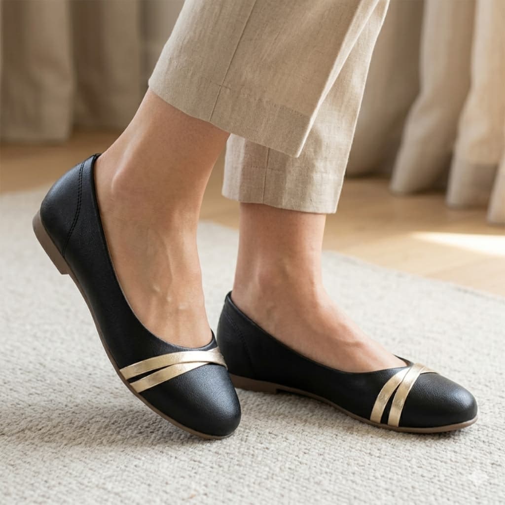 Sapato Feminino Sapatilha Conforto Luxo Com Detalhe Metalizado Sapatilha Social Elegante Trabalho