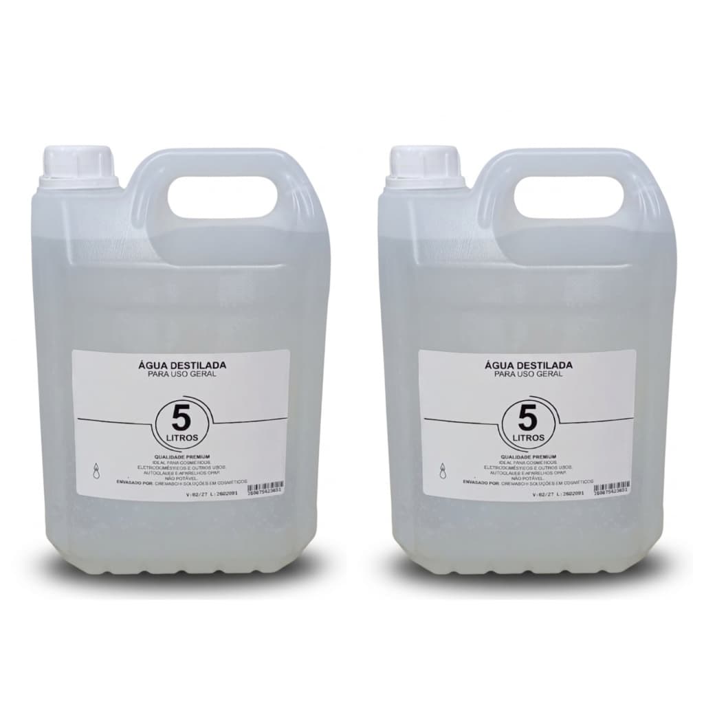Kit Com 2 Água Destilada Galão 5 Litros Ultra Pura Para Autoclave Laboratório Industria Cosméticos
