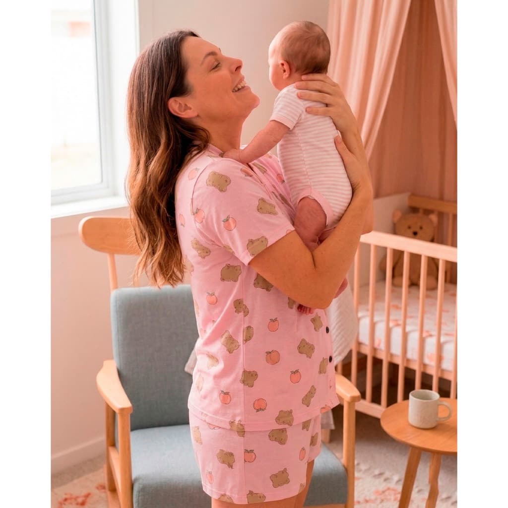 Pijama Americano Amamentação Feminino / Baby Doll Maternidade Pós Parto Estilo Blogueira Confortável