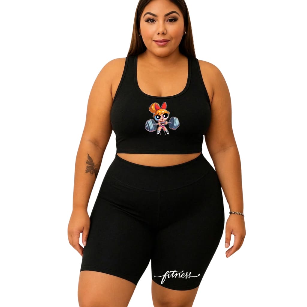 Conjunto Fitness  Florzinha Fitness Top Nadador + Bermuda Meia Coxa Plus Size GG ao G4 Poliestar Suplex
