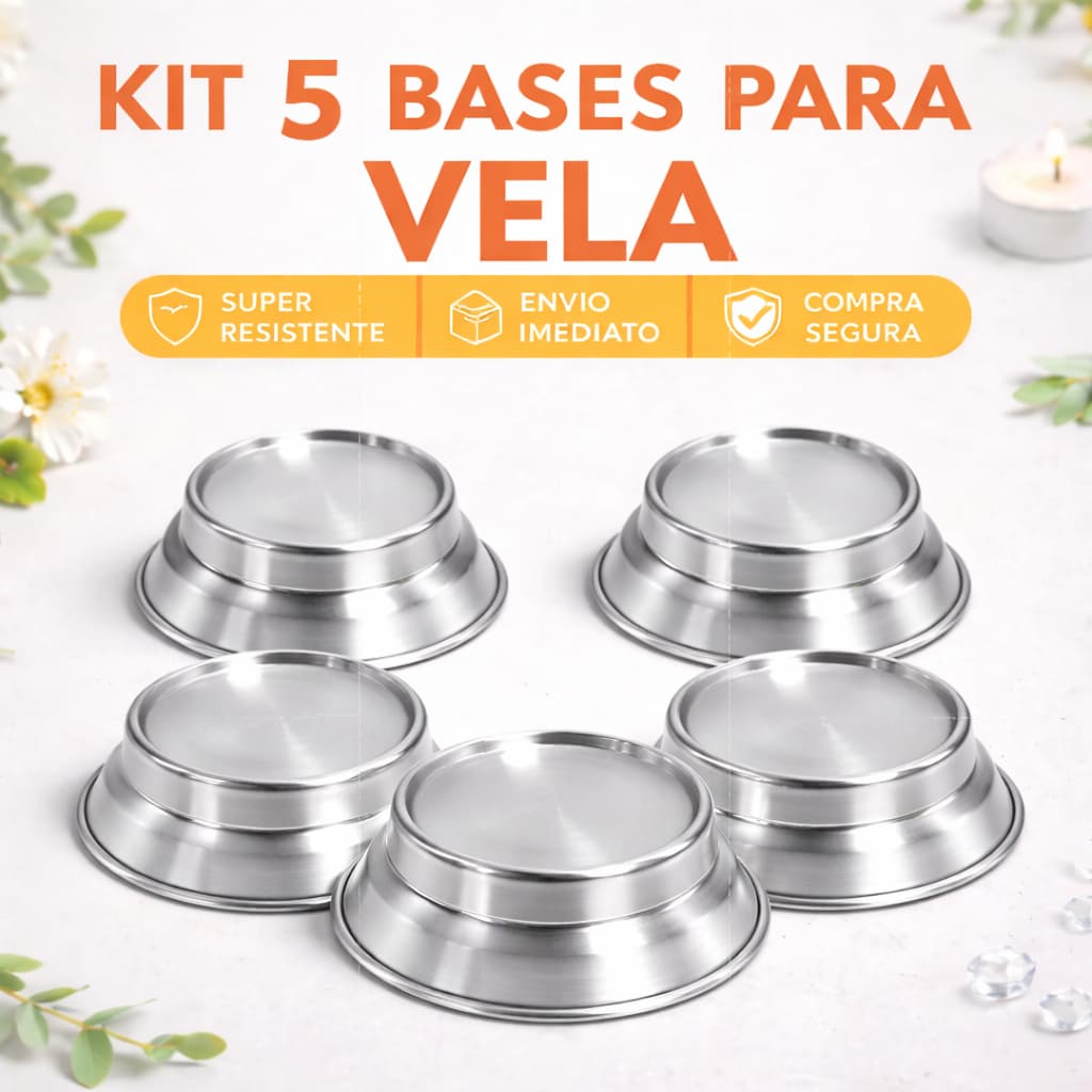 Kit 5 Base para Vela Alumínio Resistente Suporte Vela Estável Decoração Altares Oração Envio Imediato Seguro