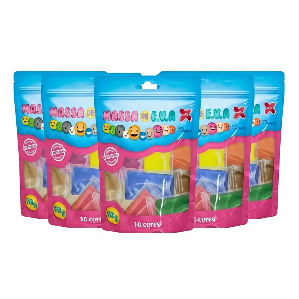 Kit 5 Massa De EVA Make 50g 10 Cores Massinha Modelar Atóxica Macia Artesanato Escolar Não Gruda