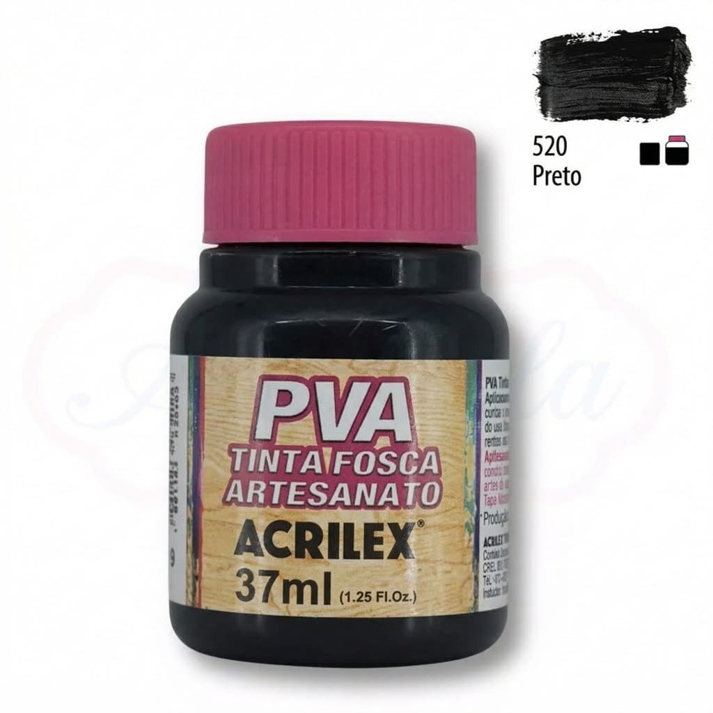 Tinta PVA Fosca Para Artesanato 37ml Preta P/ MDF e Gesso