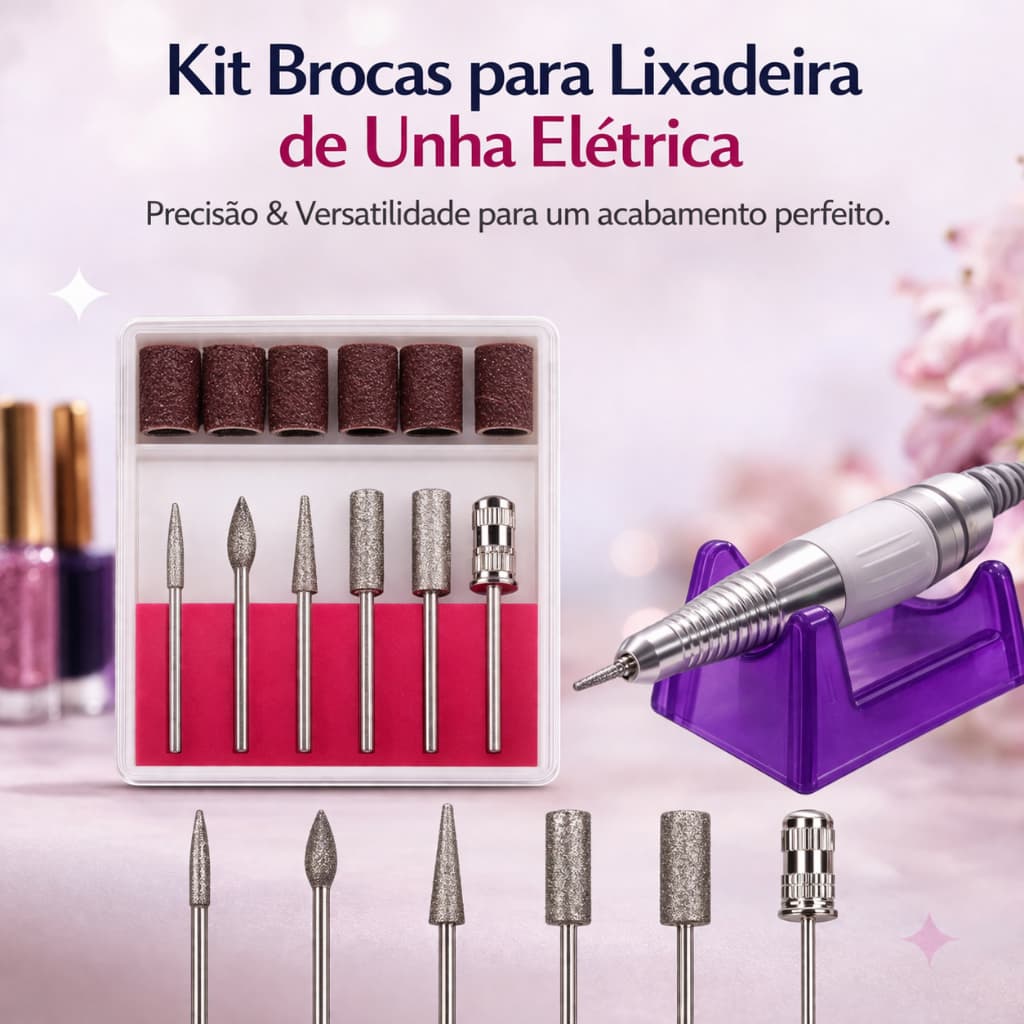 Kit 6 Brocas + 6 Lixas para Lixa Elétrica Unhas Profissional