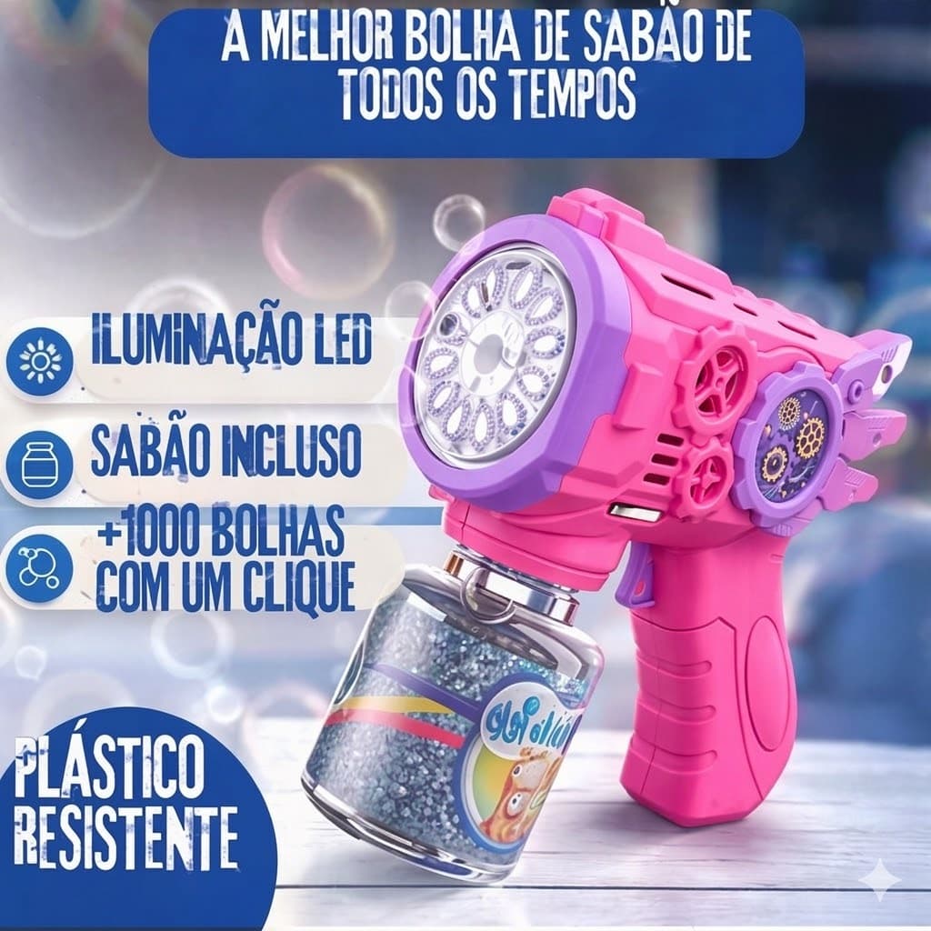 MAIS VENDIDO Lançador de Bolhas com LED Infantil Festa e Lazer Arminha de Brinquedo Bolhas de Sabão Automático Diversão