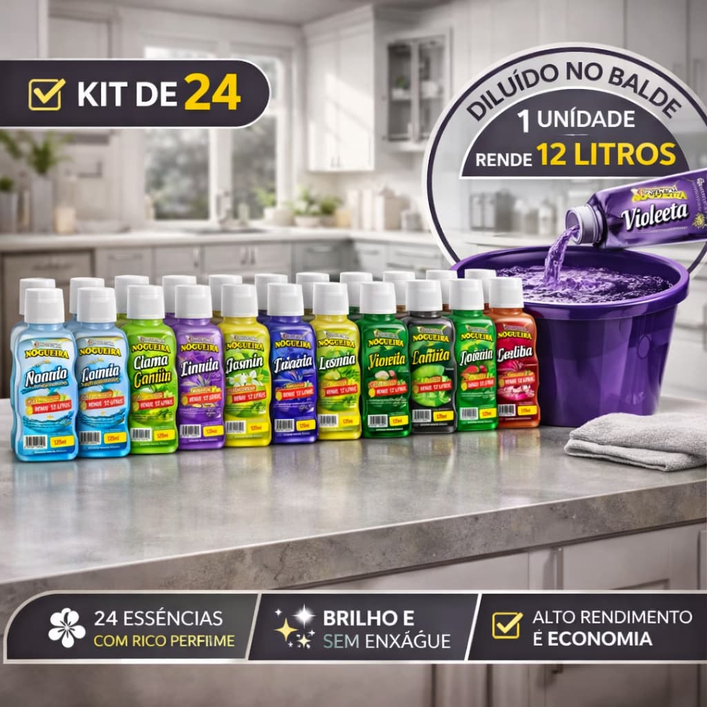 Kit de 24 Essências Limpador Perfumado Aromatizante 125ml Super Concentrado Essências Nogueira