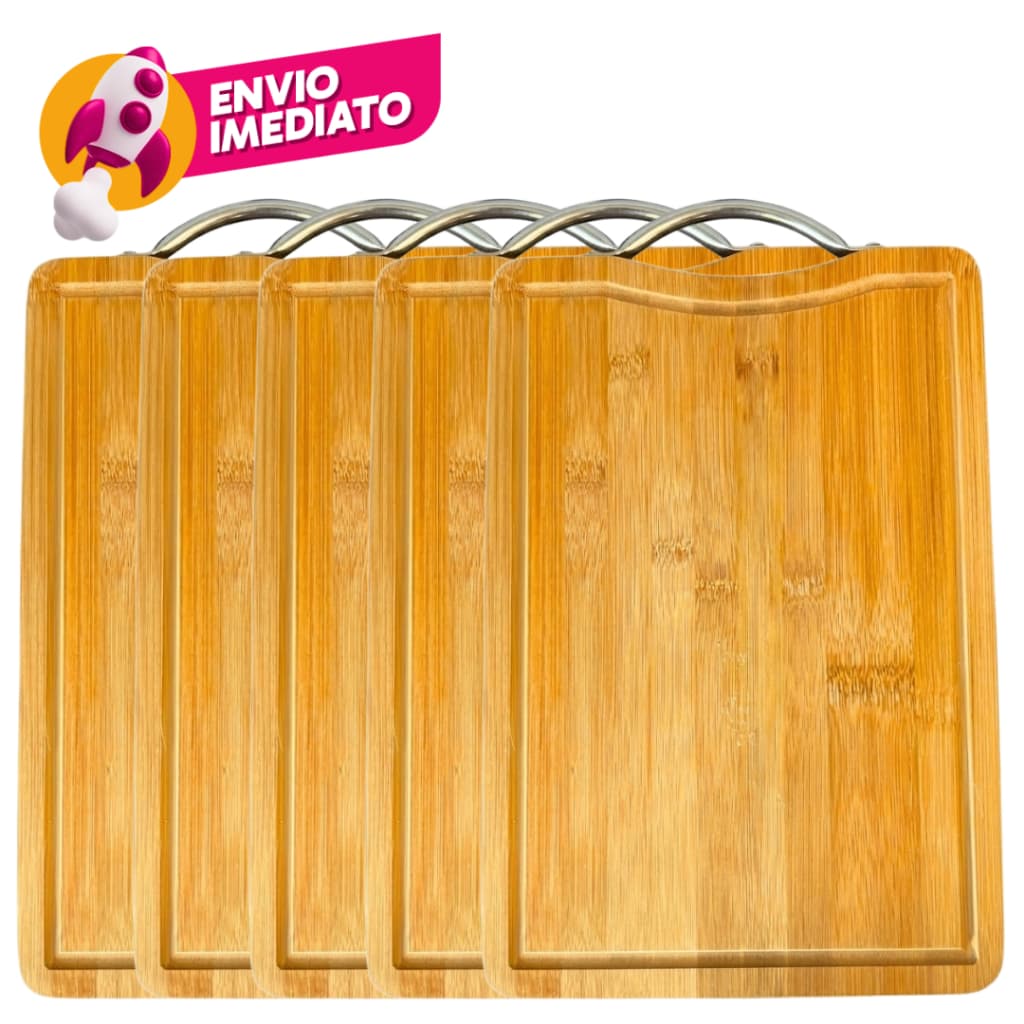 Kit Tabua Corte Carne Madeira Bambu Retangular Servir Churrasco Frios 33x22CM