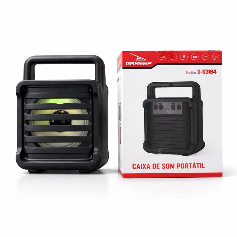 Caixa de Som Portátil Bluetooth D-S3164 | Som Potente + Rádio FM + USB + Envio Rápido