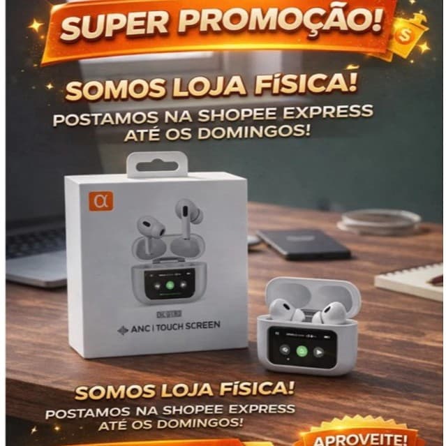 Fone De Ouvido Sem Fio Tela Touch Original A'Gold FN-BT43 Cancelamento De Ruído Bluetooth