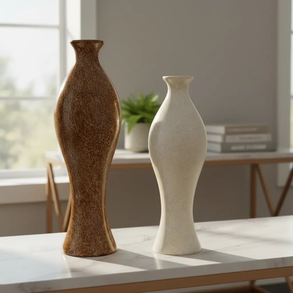 Enfeite Rack Sala Dupla de Garrafas Decorativas Vaso Luxo Cerâmica