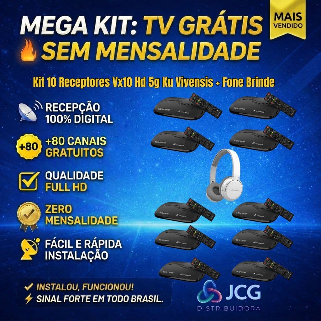 Kit 10 Receptores Vx10 Hd 5g Ku Vivensis + Fone Brinde