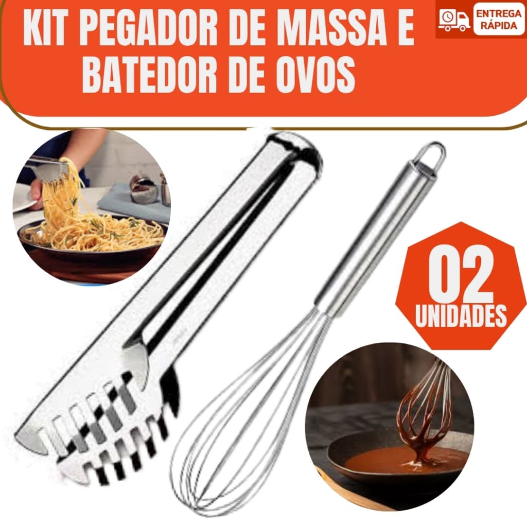 Kit Pegador de Massa + Fouet Batedor de Ovos Inox Durável Cozinha Gourmet