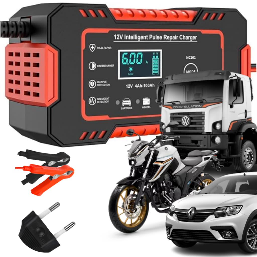 Carregador De Bateria Automotivo Bivolt Inteligente Display Digital Automático Energia Reparação