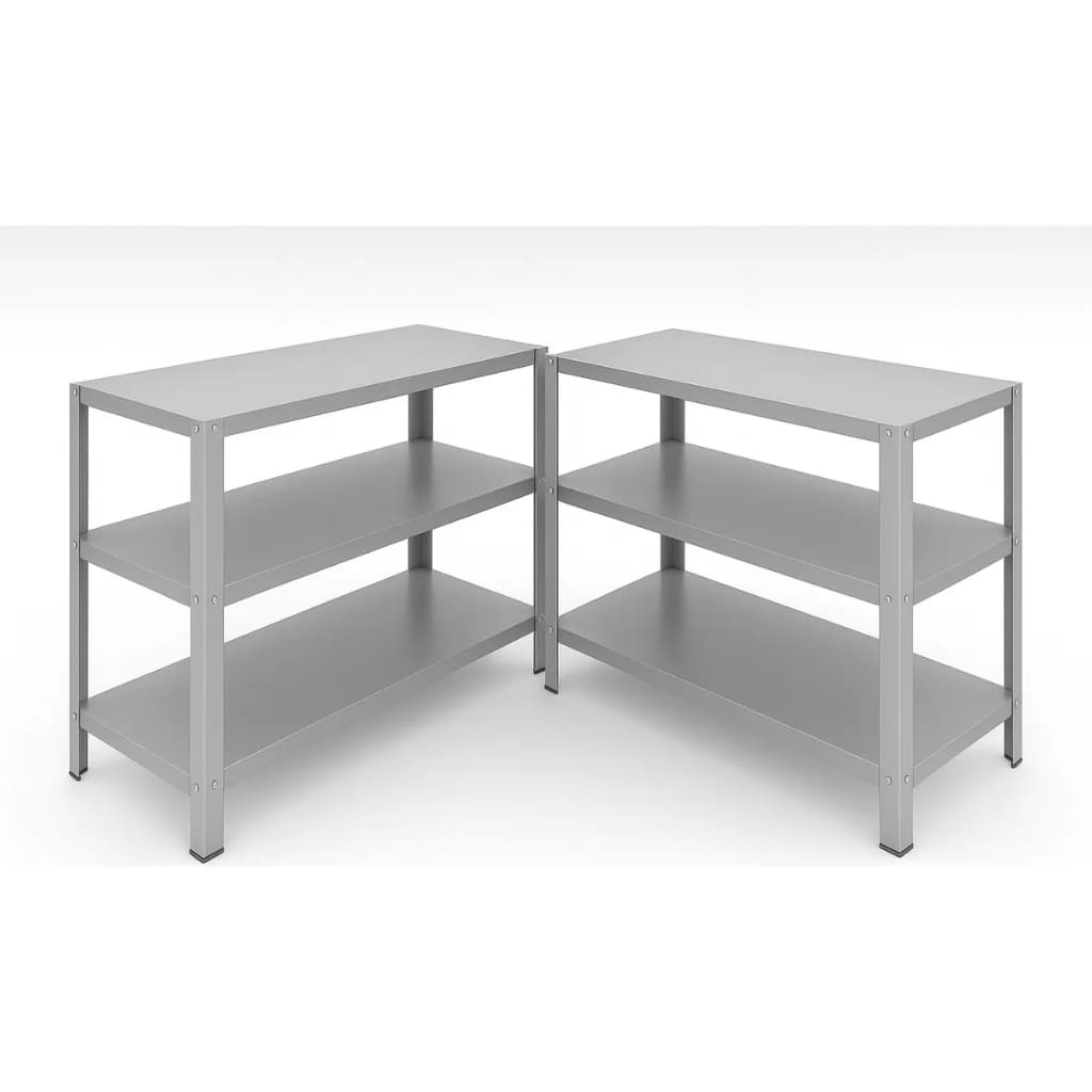 Kit 2 Mesas Galvanizadas 3 Prateleiras Organização Cozinha Industrial