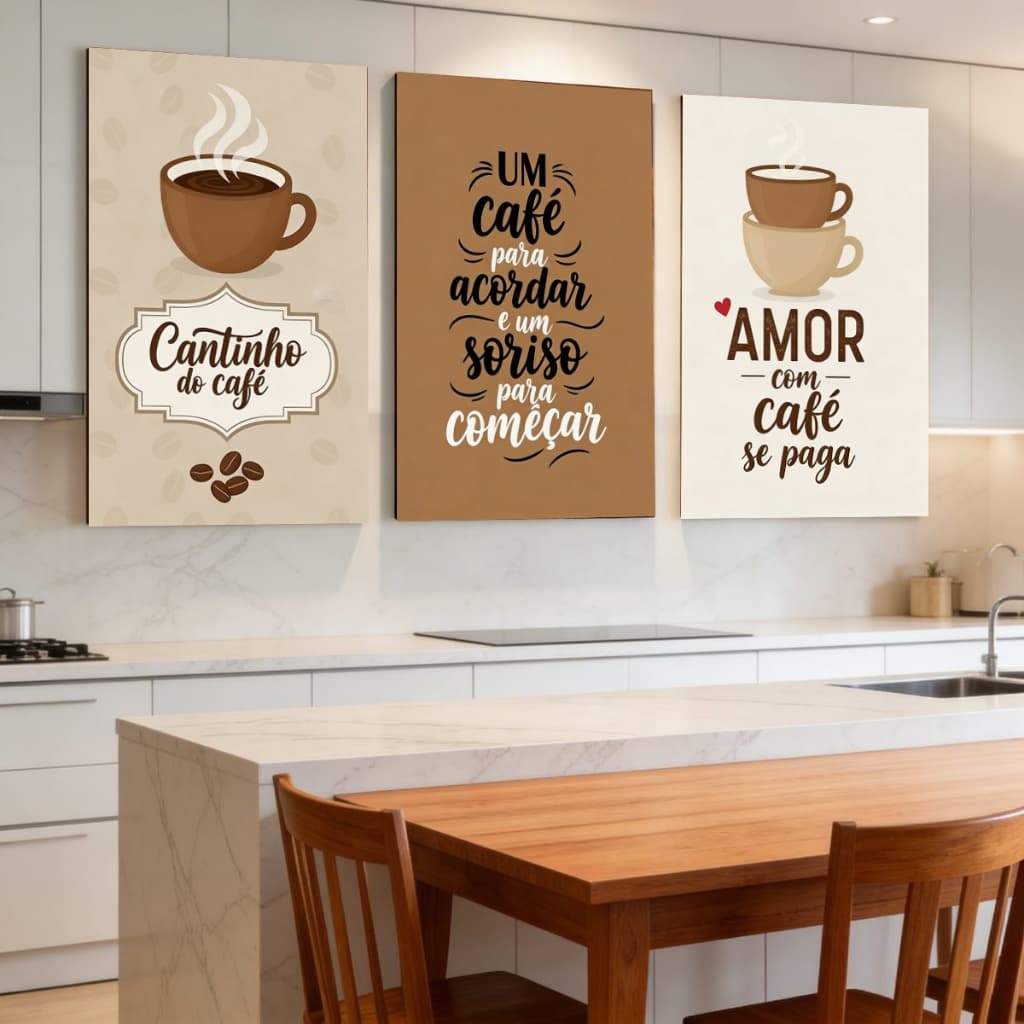 Quadro Decorativo Trio Cantinho do Café Cozinha Gourmet Café decoração cozinha moderna  quadro decorativo gourmet