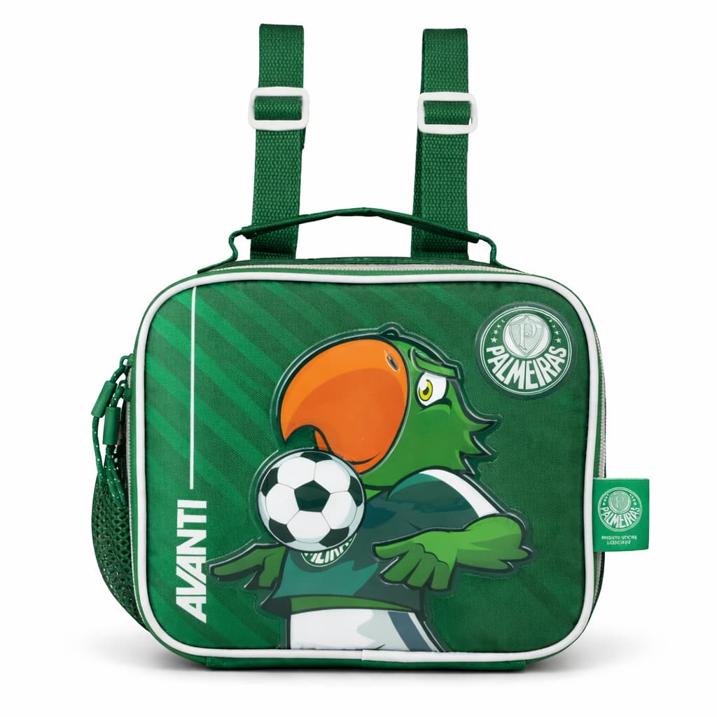 Lancheira Térmica Palmeiras Com Alça E Bolso Lateral Em Tela