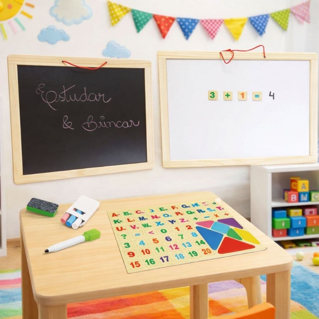 Quadro Branco Dupla Face  Lousa  20,5x31CM Papelaria Infantil Caneta Apagador Didático Quadro Branco