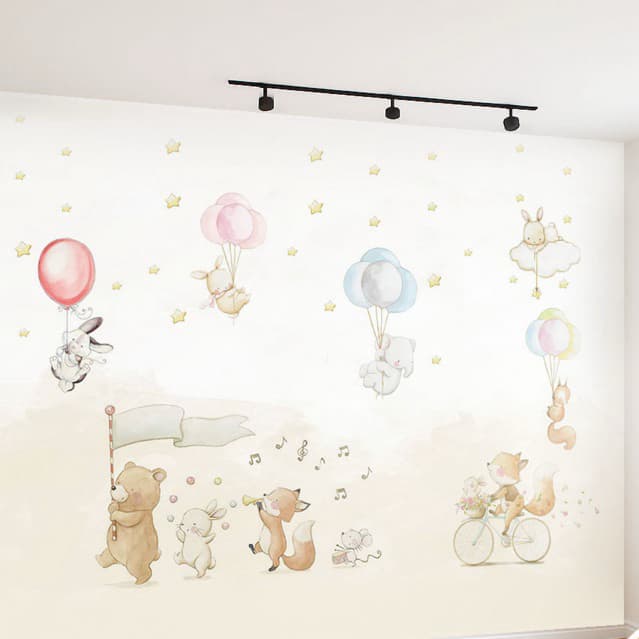 Ursinhos nos Balões COloridos Papel de Parede Infantil M² ADESIVO PAREDE TODA + Nome