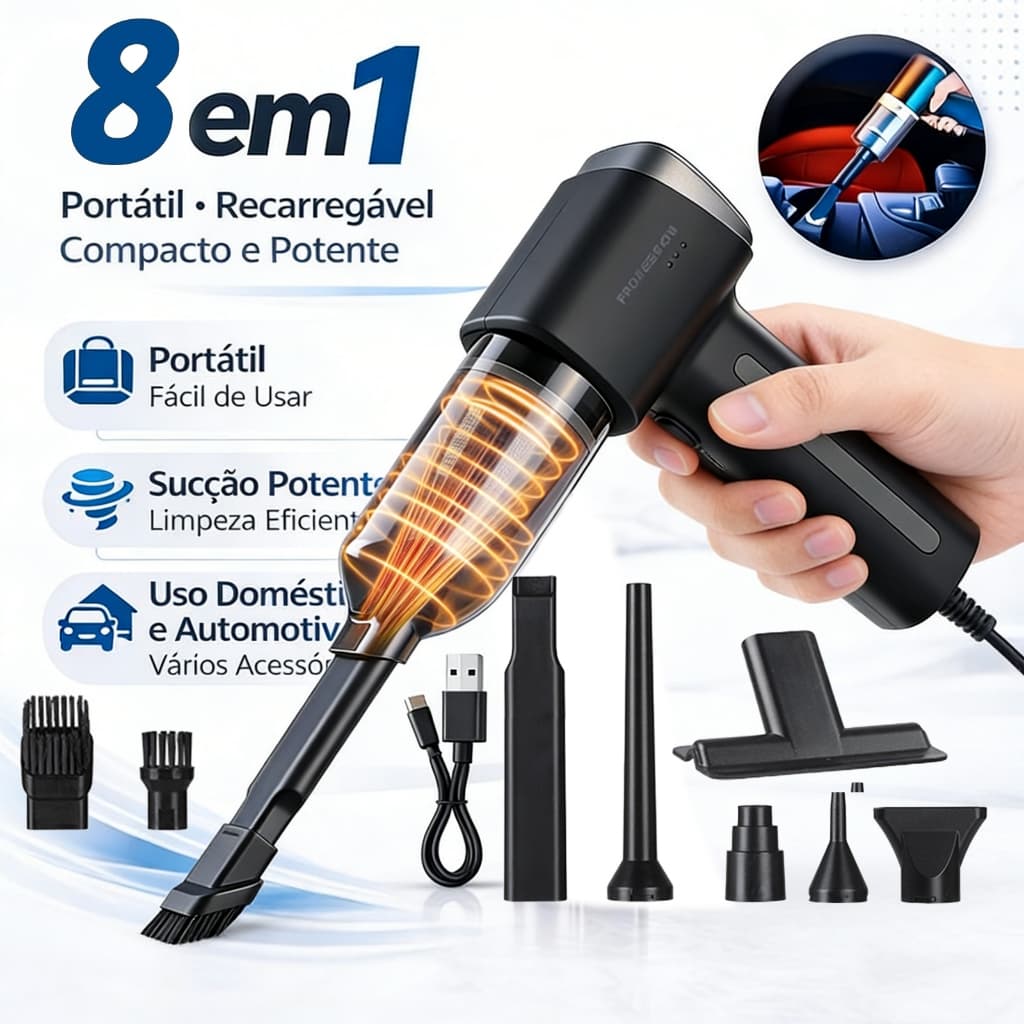 Asoprador Portatil 8 Em 1, Aspirador De Pó Sem Fio, 16.000 Pa Aspirador De Pó Para Carro, Com Função De Aspiração