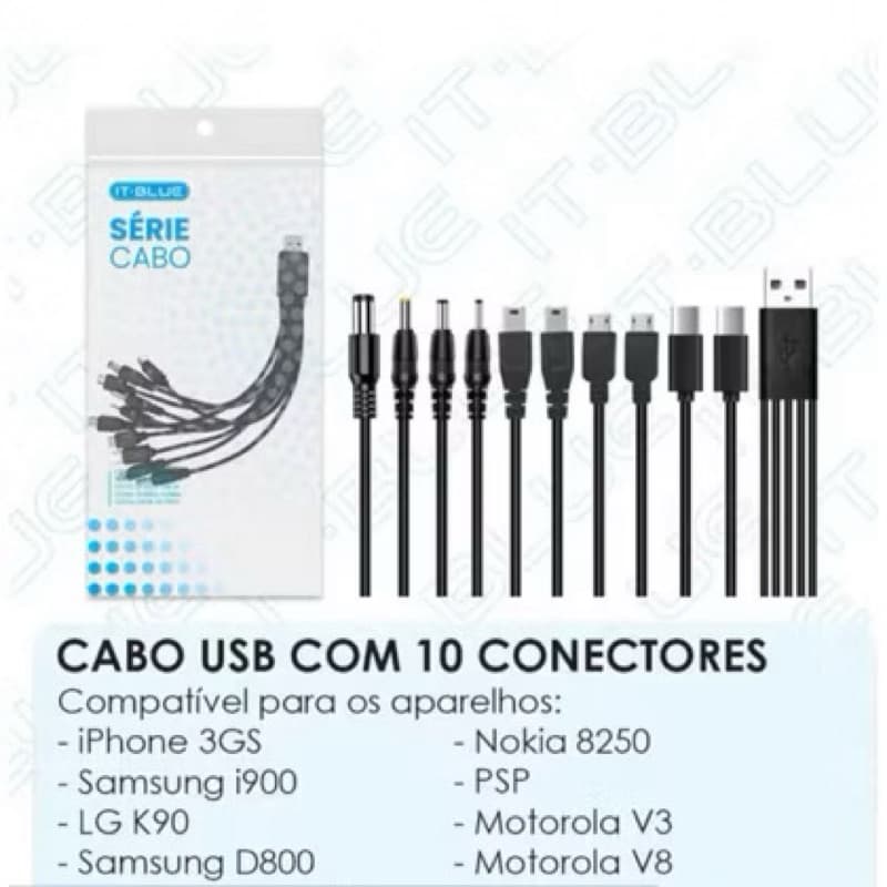 Cabo USB Para Celular 10 Em 1 Universal