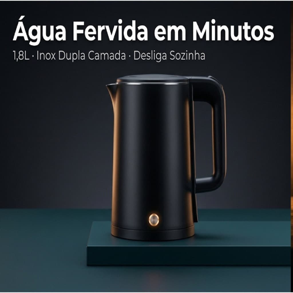 Chaleira Elétrica Aroma 1500W Preta Agratto 1,8L Inox Desliga Sozinha Inox Dupla Camada Potente 220v
