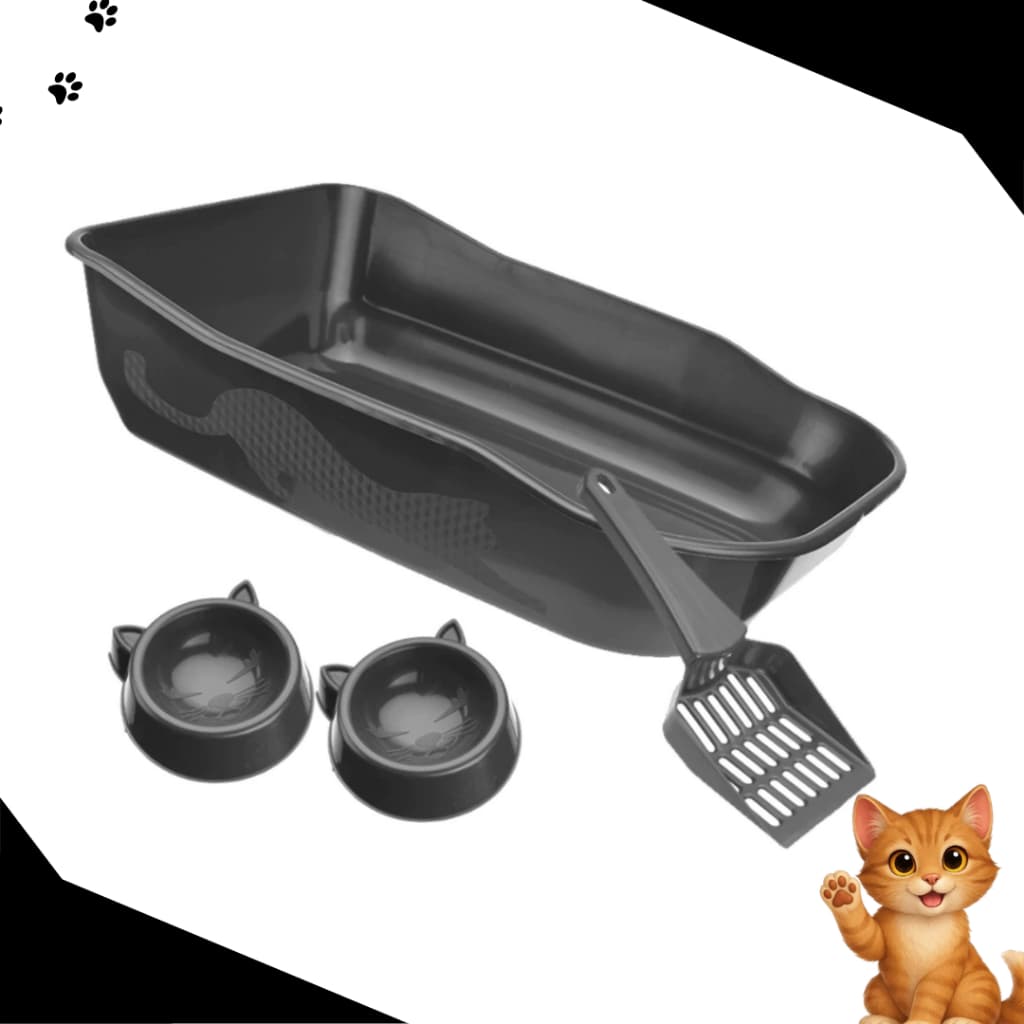 Kit Caixa de Areia Grande + Comedouro + Pá Higiênica para Gatos Grande Pet Bandeja Pipcat