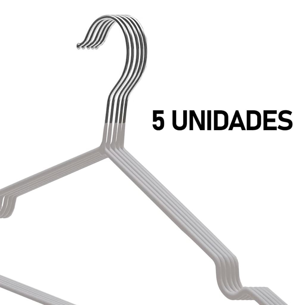 Kit 5 Cabides Tintureiro Metal Aço Cava Adulto Resistente Cabide 40cm Premium Duráveis para Roupas