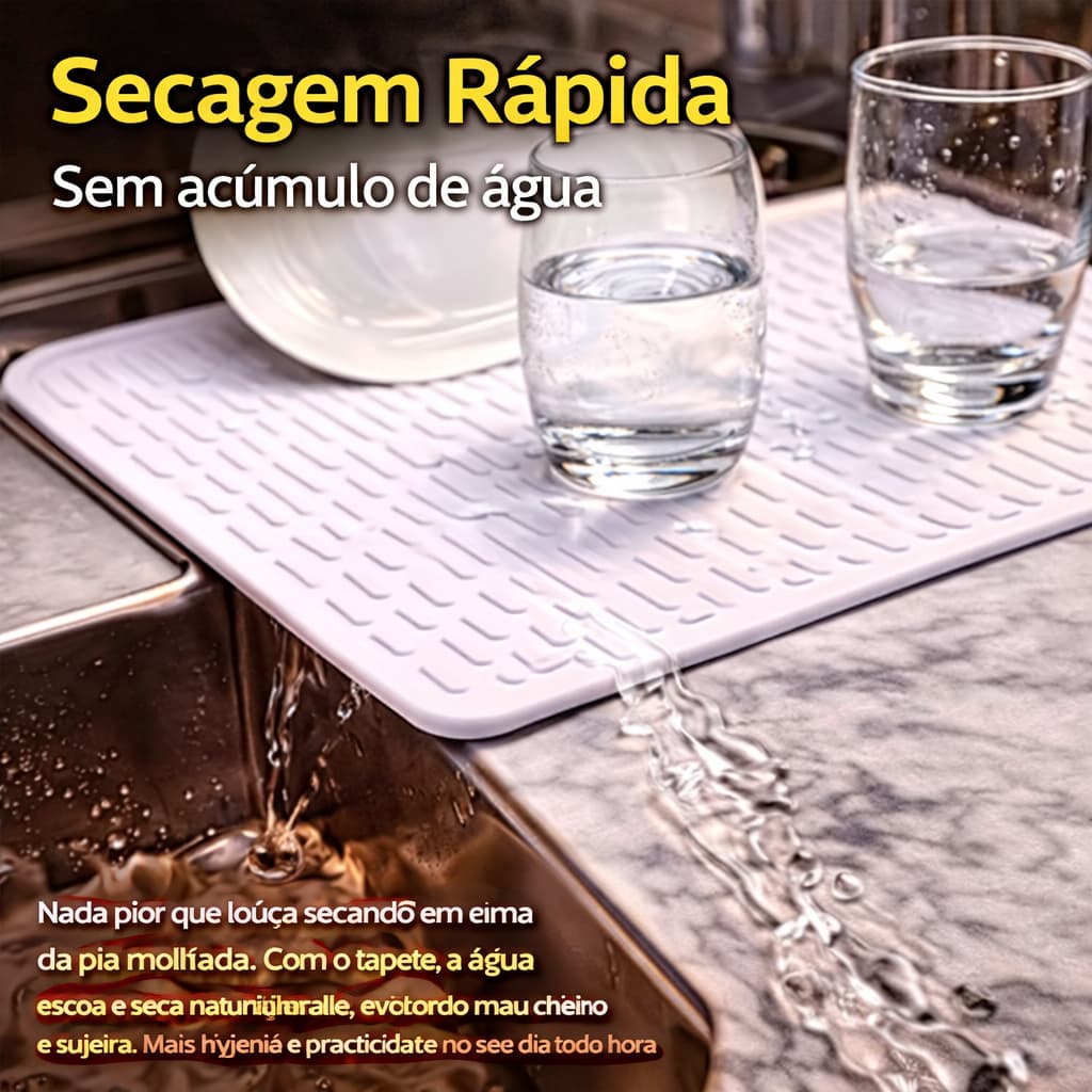 Tapete Escorredor Silicone DryMat 40cm | Antiderrapante Secagem Rápida Pia Louça Cozinha