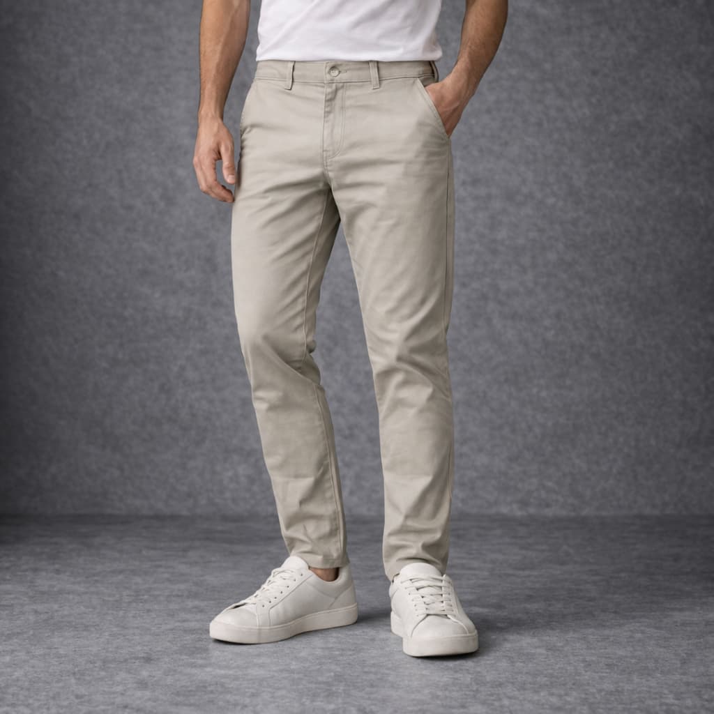 Calça Masculina Slim Fit Bege com Elastano – Conforto, Estilo e Caimento Perfeito
