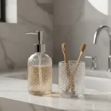 Kit 2 Peças Vidro Para Banheiro Dispenser Saboneteira Porta Escova de Dente | Lavabo Sabonete Luxo