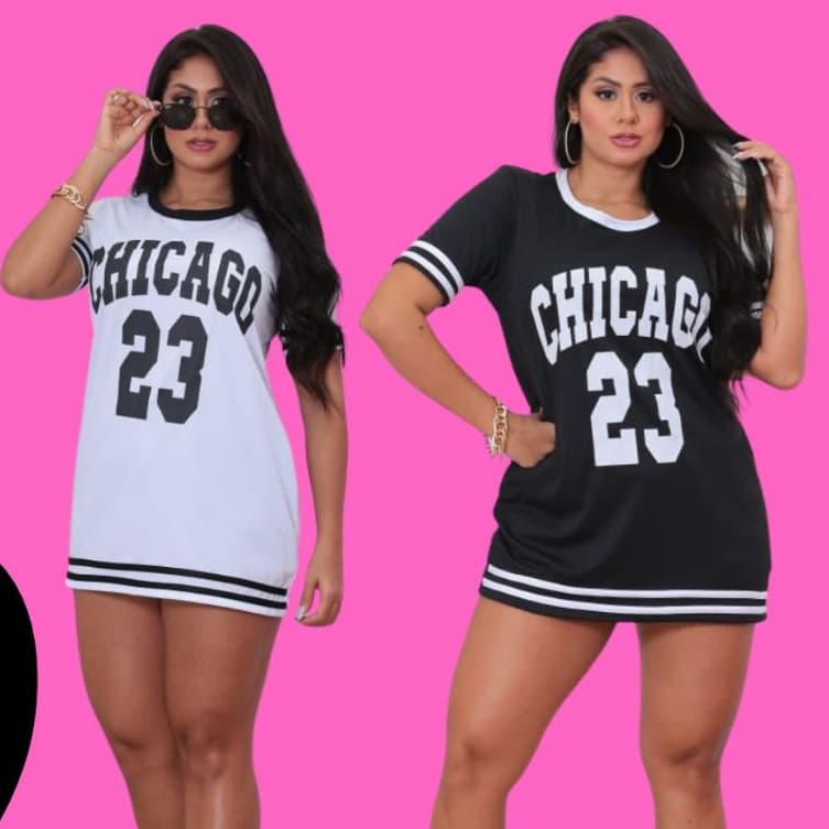 Mini Vestido Feminino Estilo Camisão Chicago N York Algodão Streetwear Casual Fitness Academia Vestido Curto