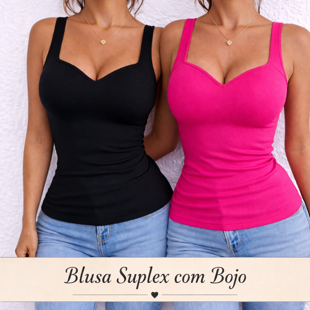 Kit 2 Regatas Feminina Blusinha Com Bojo Alcinha Decote Comportado Suplex Natal Modeladora Básica Fitness Treino