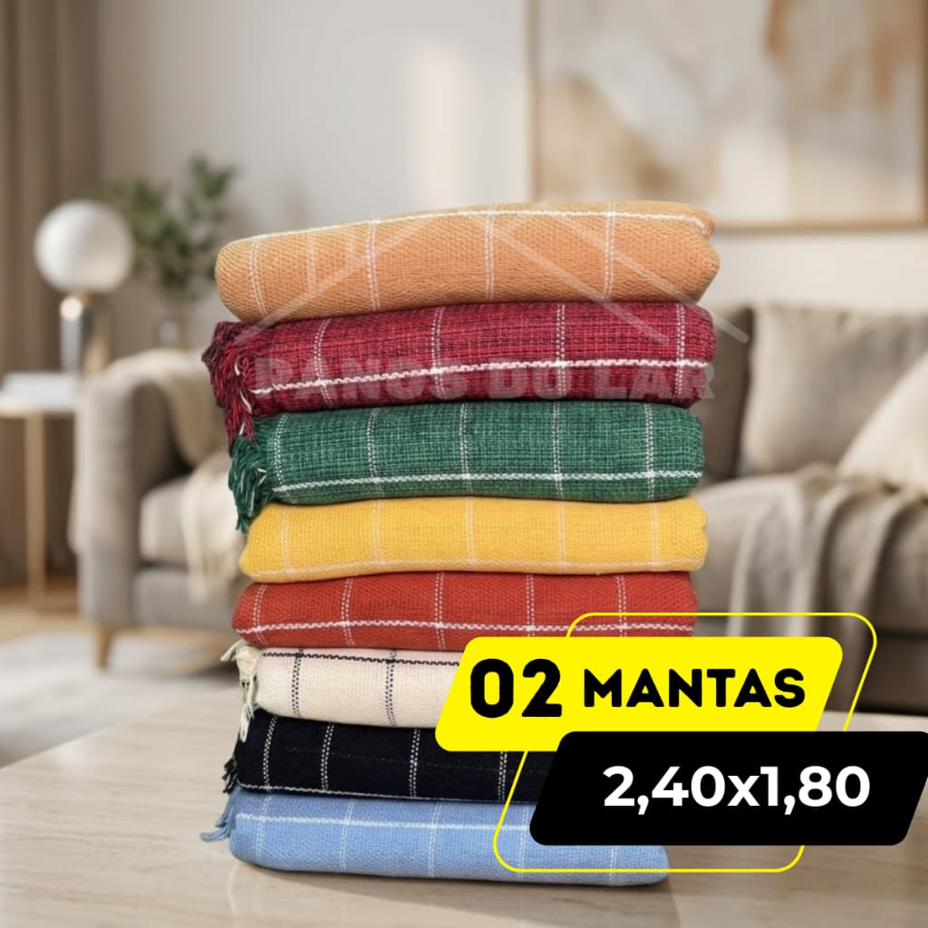 Kit 02 Manta para Sofá Xadrez Tecido Grosso 2,40x1,80 Capa de Sofa Gigante 2 e 3 Lugares