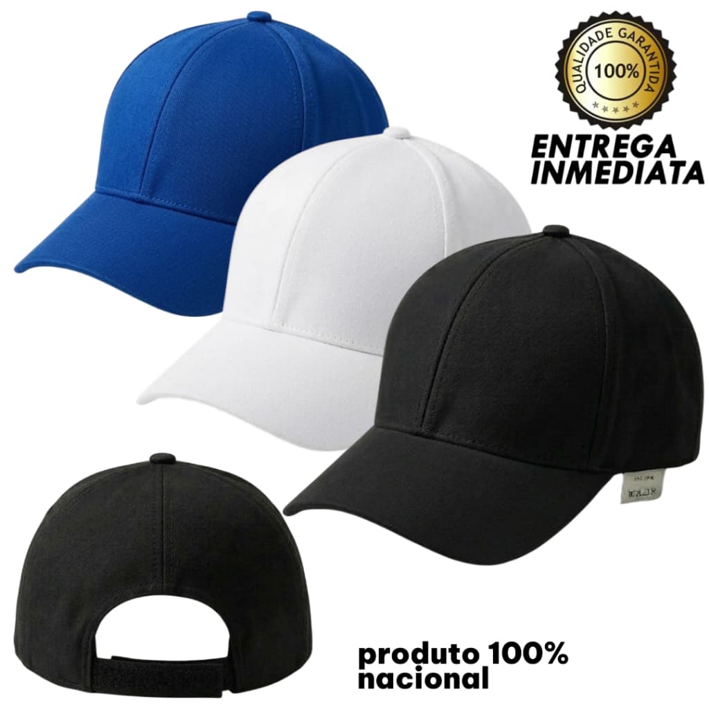 Kit 3 Bonés Masculino Liso Aba Curva Ajustável Preto Branco Vermelho Casual Esportivo