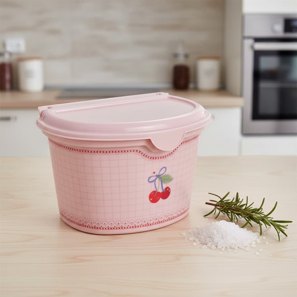 Saleiro Capacidade 1KG Cor Rosa Pétala Com Detalhe em Laço e Cerejas
