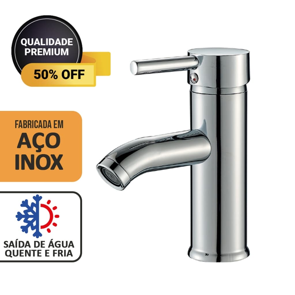 Torneira Monocomando Baixa 17 cm água Quente E Fria para Banheiro Pia Cuba Redonda
