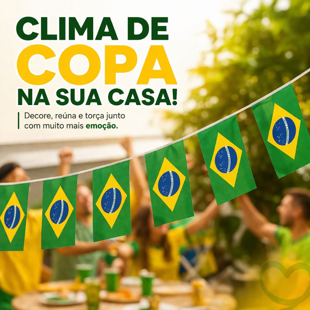 Bandeirinhas Brasil 6m Varal 20 Unidades Decoração Copa do Mundo Festa Verde Amarelo