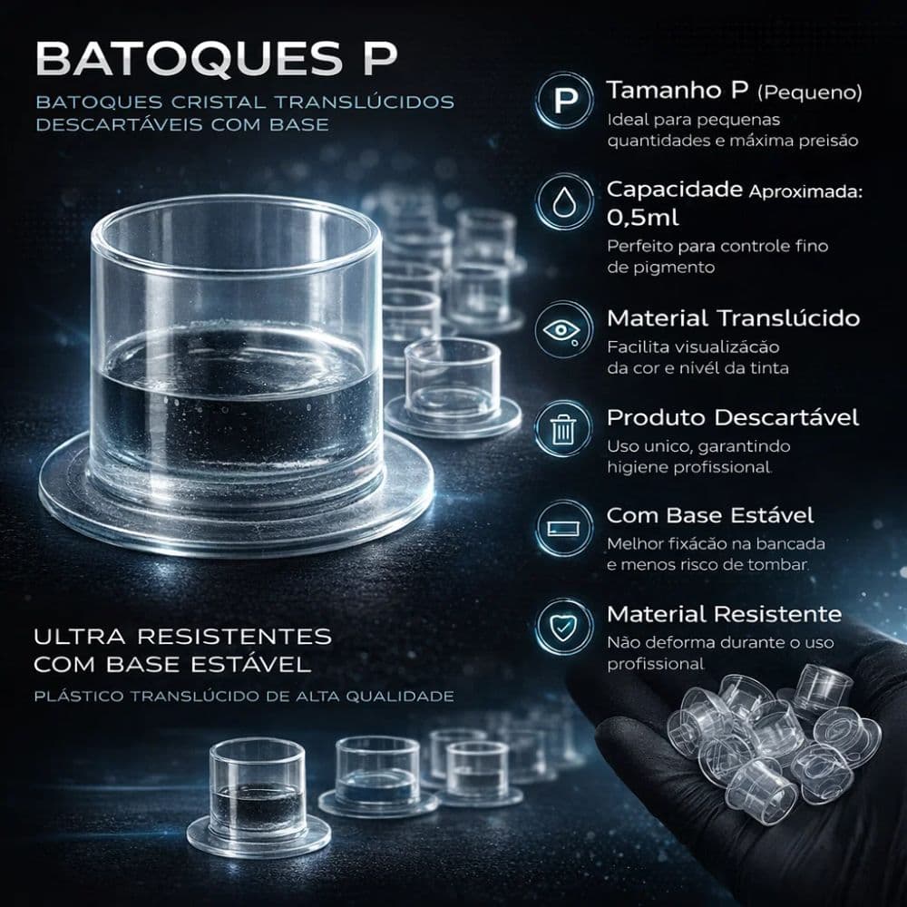Batoque Gripp Transparente Tamanho P M G Para Tinta Tattoo Tatuagem