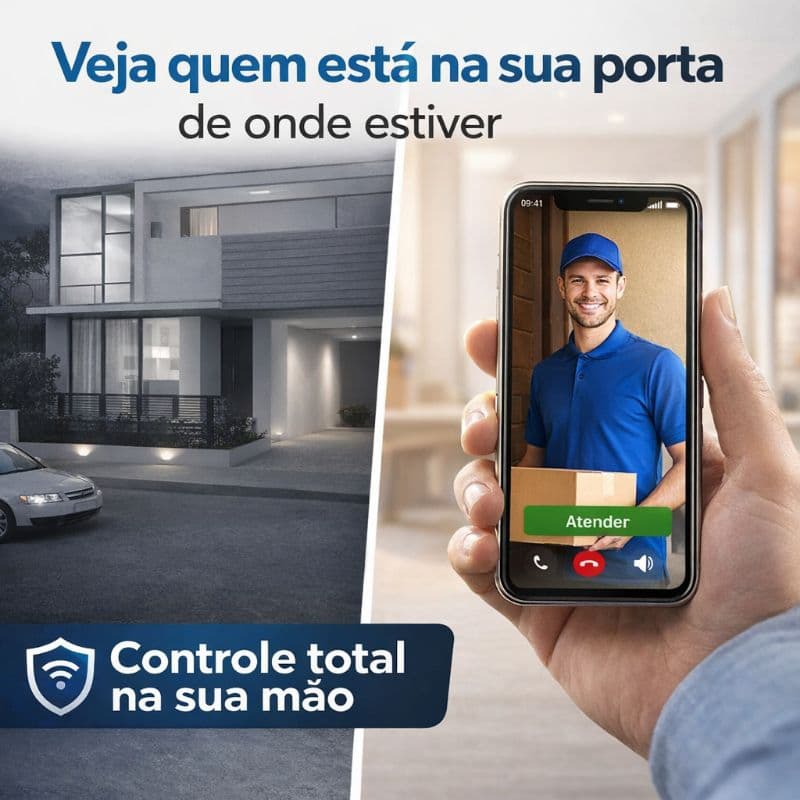 Campainha com Câmera WiFi Sem Fio Visão Noturna App Celular Áudio 2 Vias Bivolt