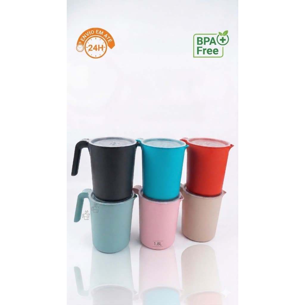 KIT Jarras Plásticas 1.8L com Tampa Vedada BPA Free Cozinha Geladeira Resistente 1800ml