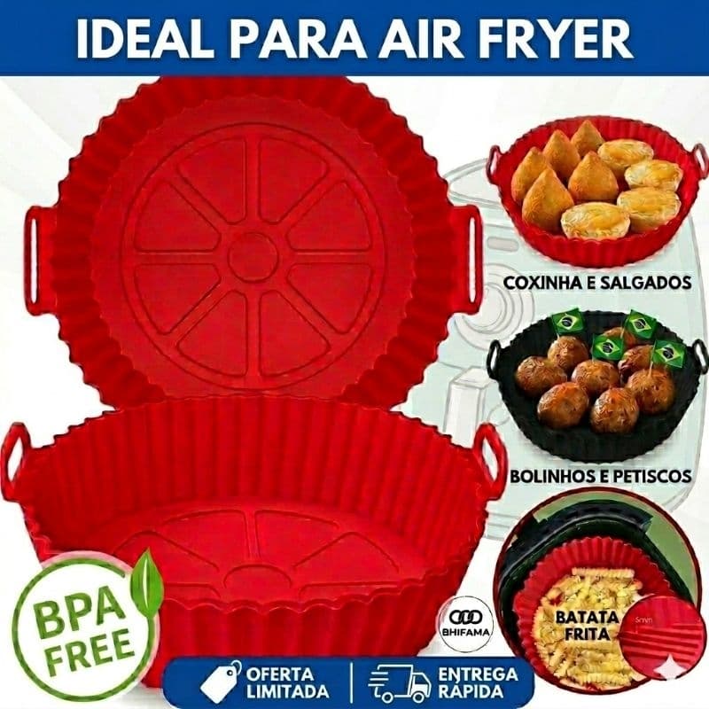 Kit 1/2/3 Forma Silicone Air Fryer Forno Microondas Fritadeira Assadeira Reutilizável Antiaderente Flexível