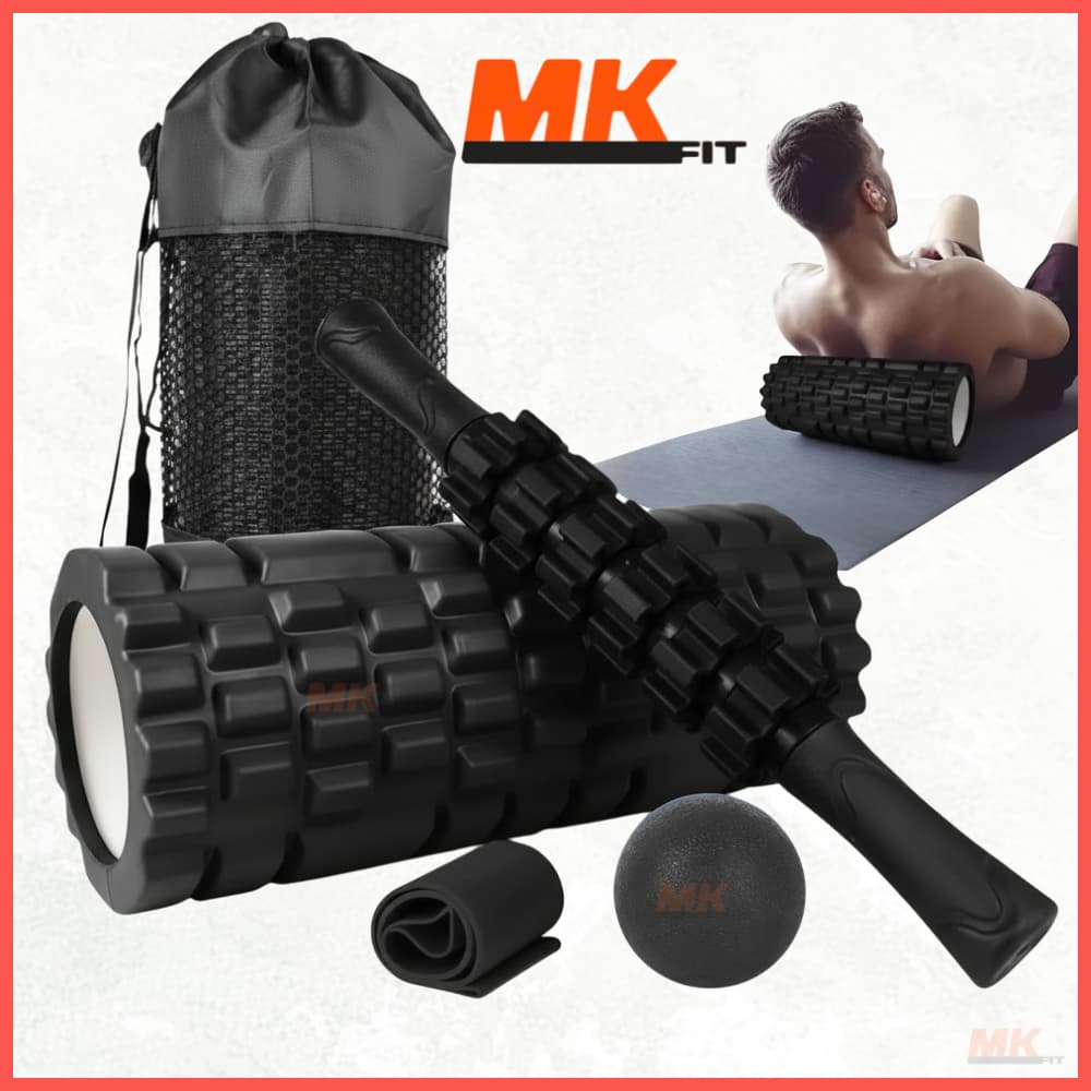 Kit Completo 4x1 Lorben Rolo de Massagem Bastão Miosfascial Bola Lacrosse Faixa Elástica Band Bolsa