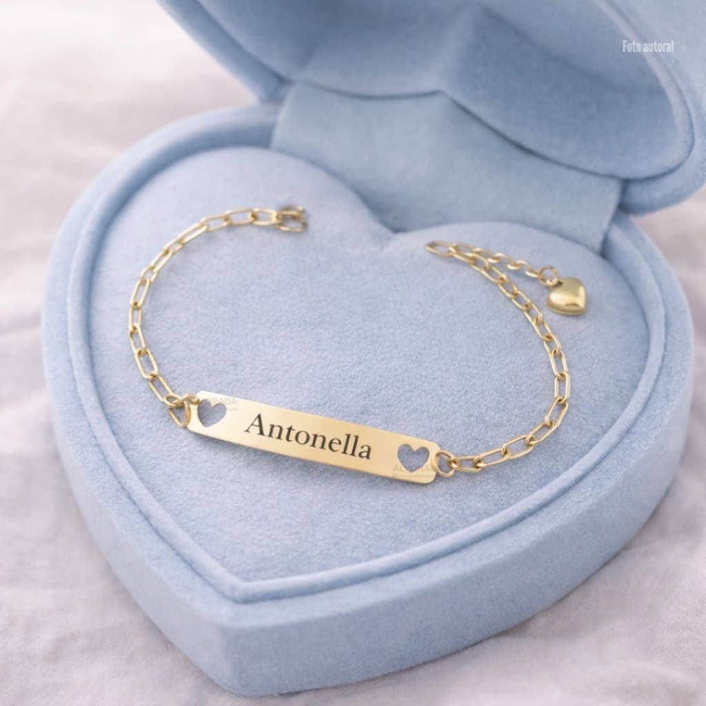 Pulseira Infantil Menina Ouro Banhado 18k com Nome Personalizado Gravado