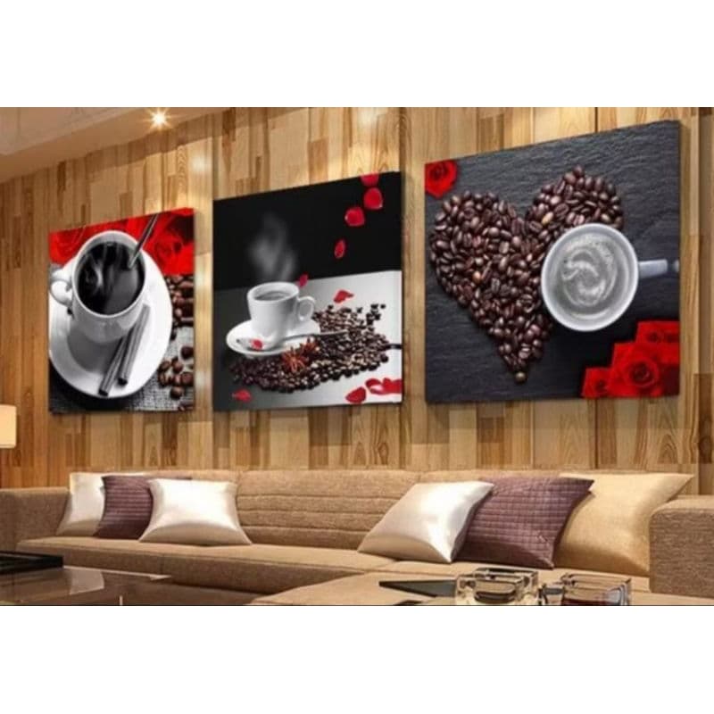 Quadro Decorativo 3 Peças Sofisticado Amor Por Café
