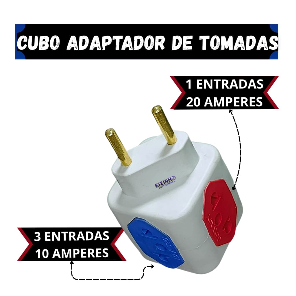 Cubo Adaptador Tomada 4 Entradas 3-10A e 1-20A Colorido Bivolt Universal bejamin T DE TMADAS
