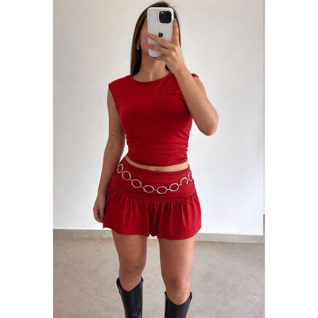 conjunto mini saia babado com cropped feminino moda paty luxuoso suplex (LETICIA)