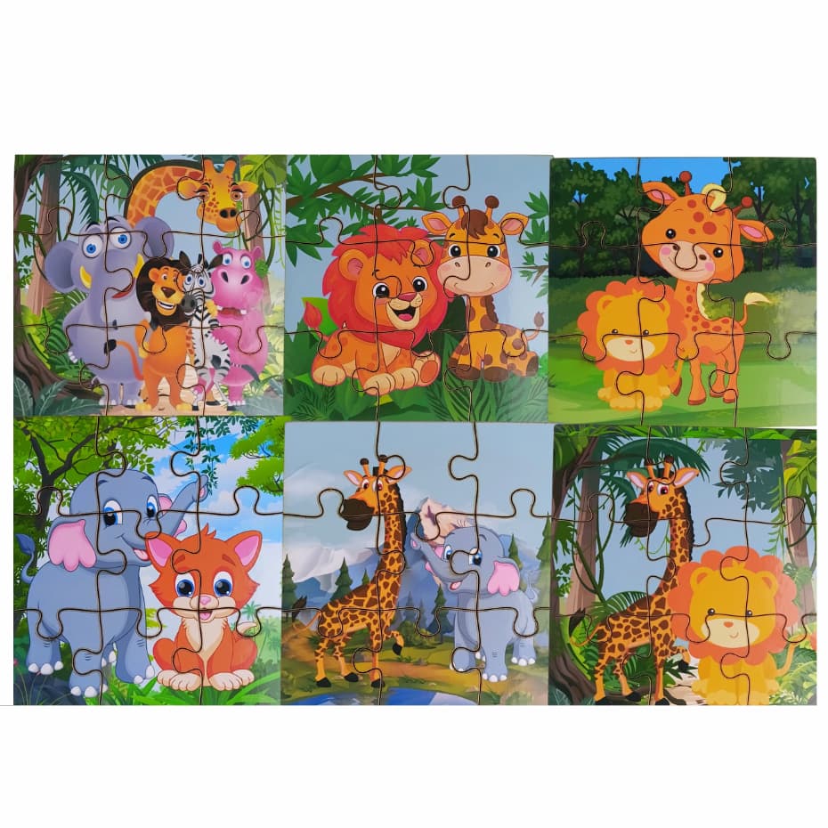 Kit 6 Quebra Cabeça Safari Infantil MDF Brinquedo Pedagógico
