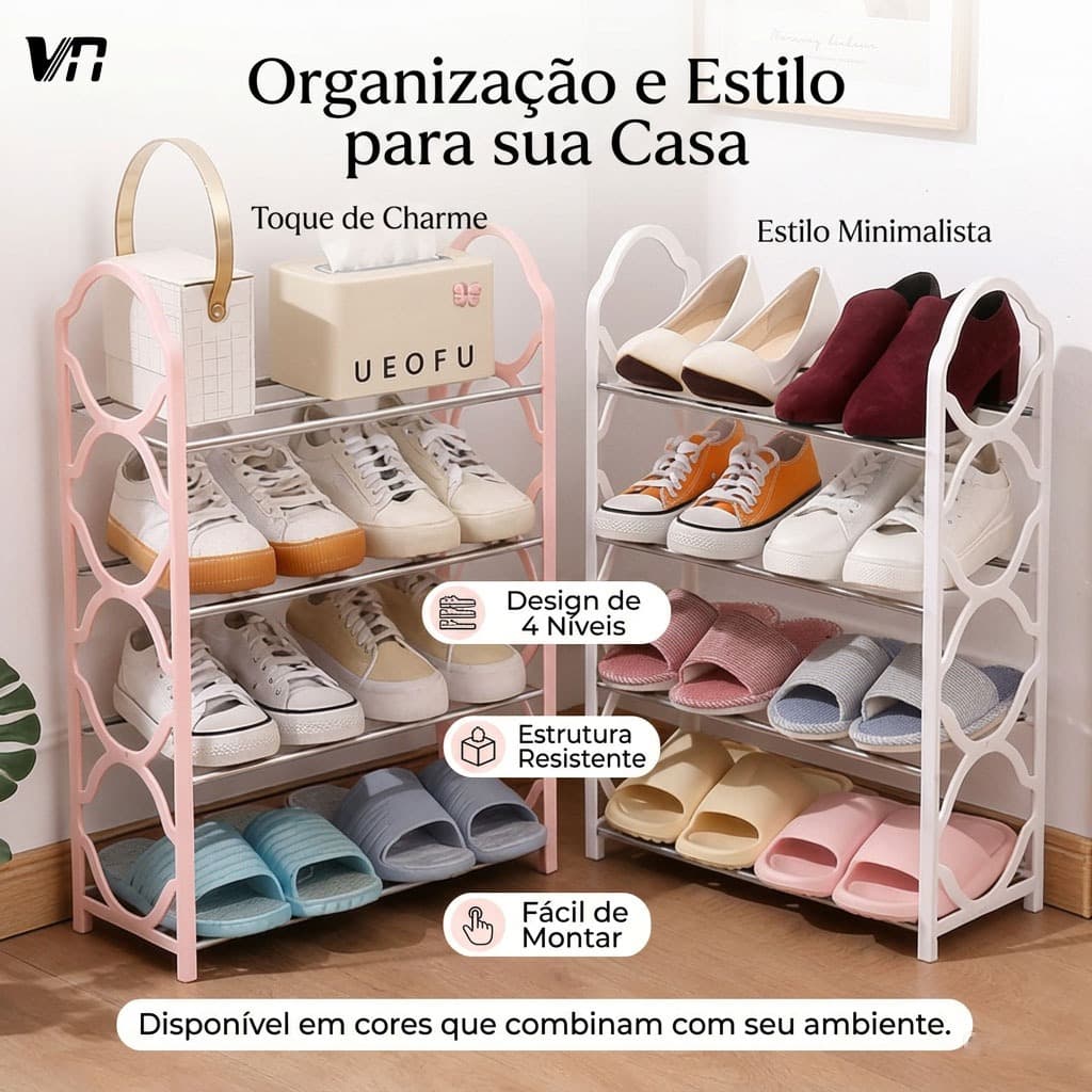 Sapateira 4/5 Andares Multiuso Desmontável, Instalação Prática e Diversas Cores, Organizadora para Sapatos 4019