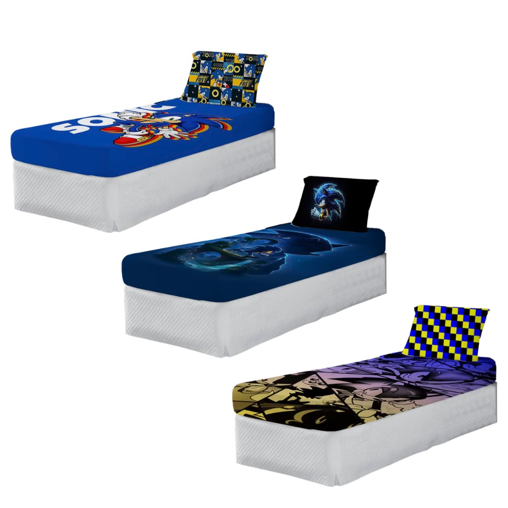 Jogo De Cama Game Velocidade Azul Lençol + Fronha Infantil Menino - Escolha seu Kit