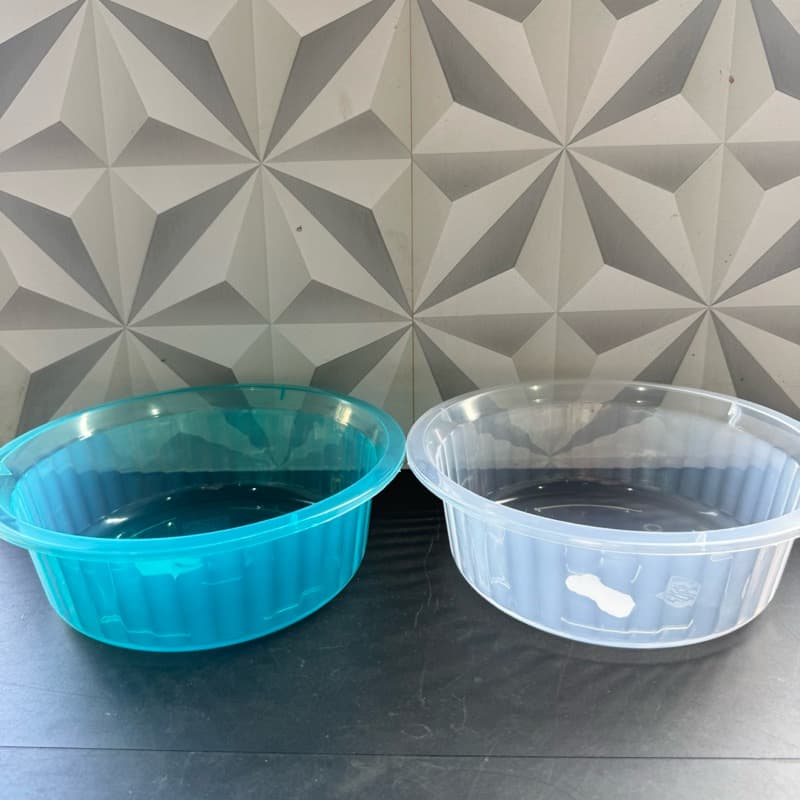 Bacia de plástico redonda 2,5 litros azul ou transparente multiuso de cozinha ou lavanderia pequena redondo bacias